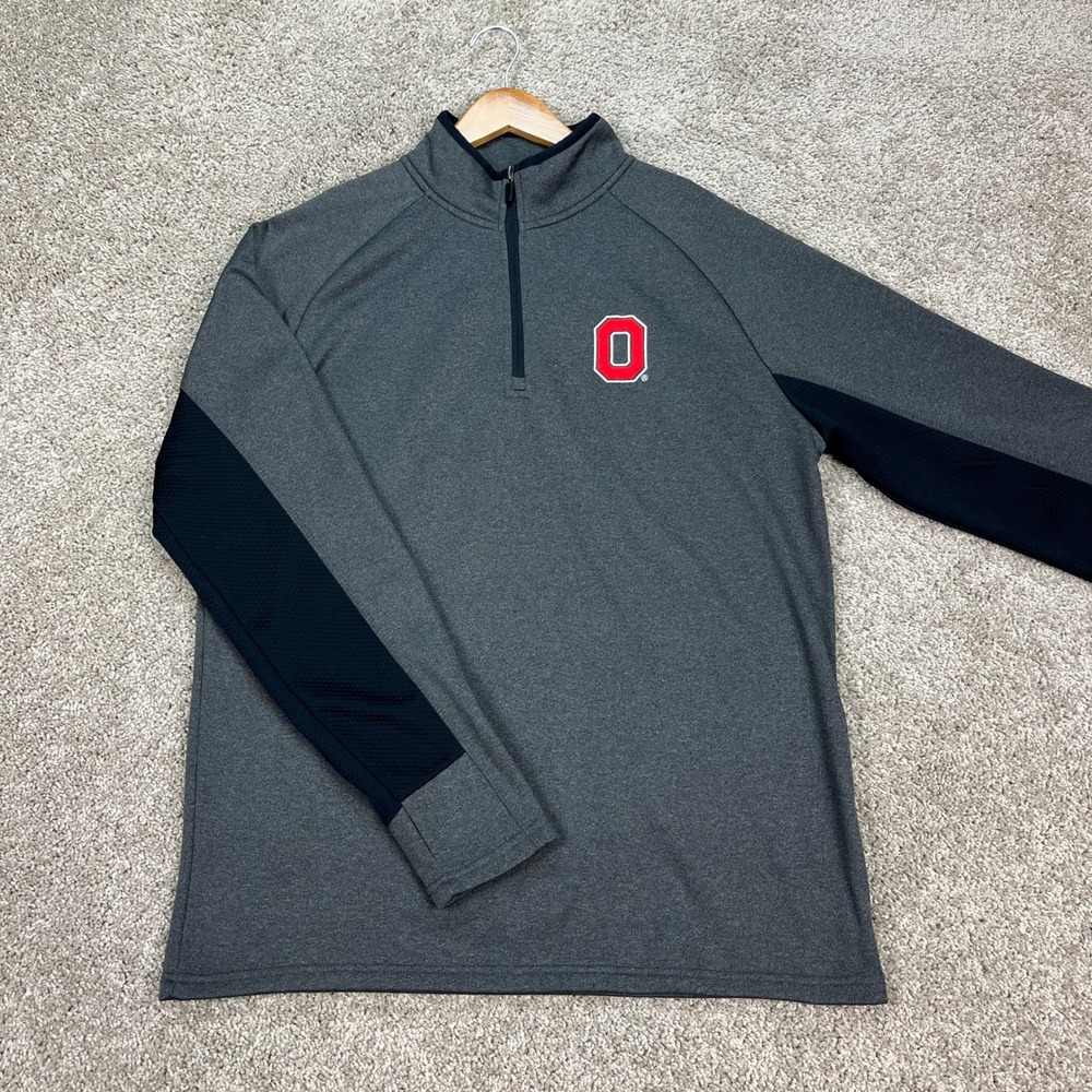 Ohio State Varsity Pullover Mens Large Gray Navy Blue Heather Colorblock 1/4 Zip